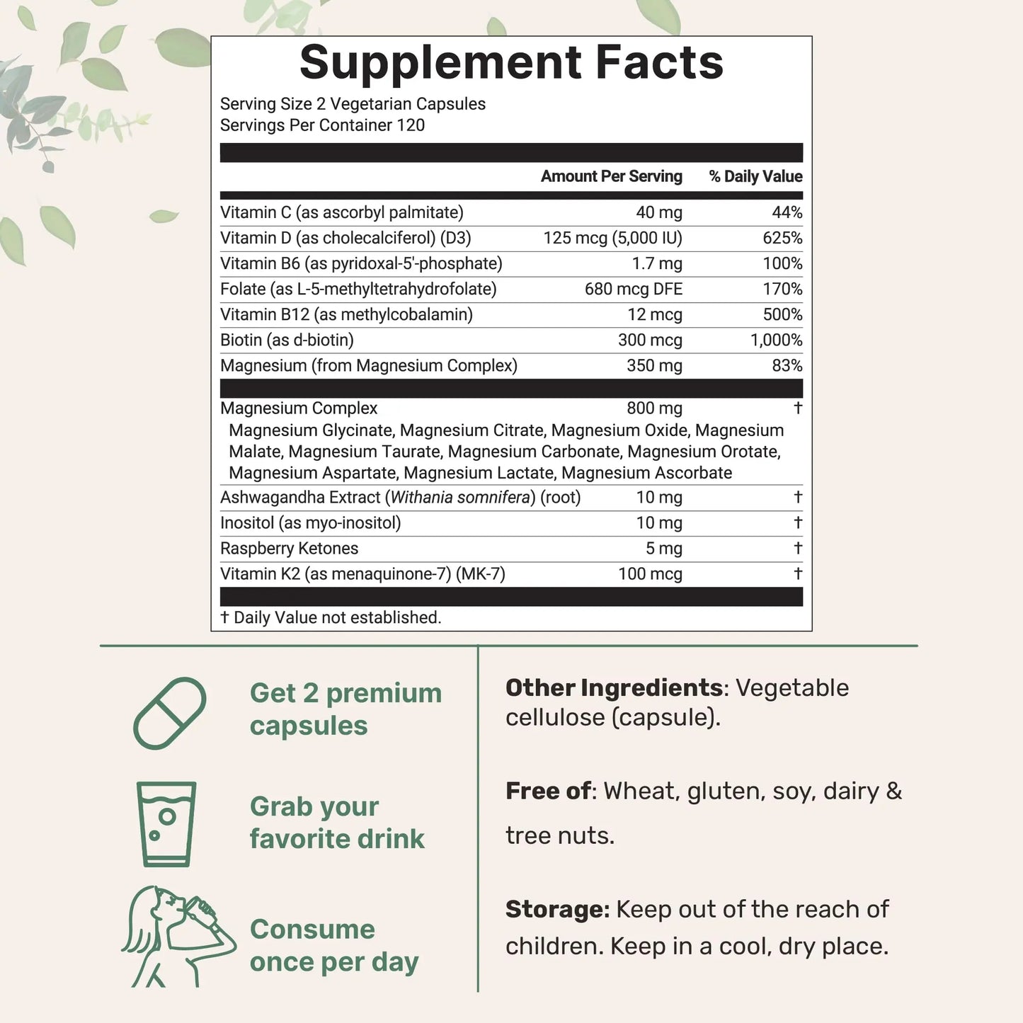 Magnesium Complex for Women, 240 Vegetarian Capsules | 20-in-1 Formula - Magnesium Blend with Vitamin D3, K2 Micro Ingredients