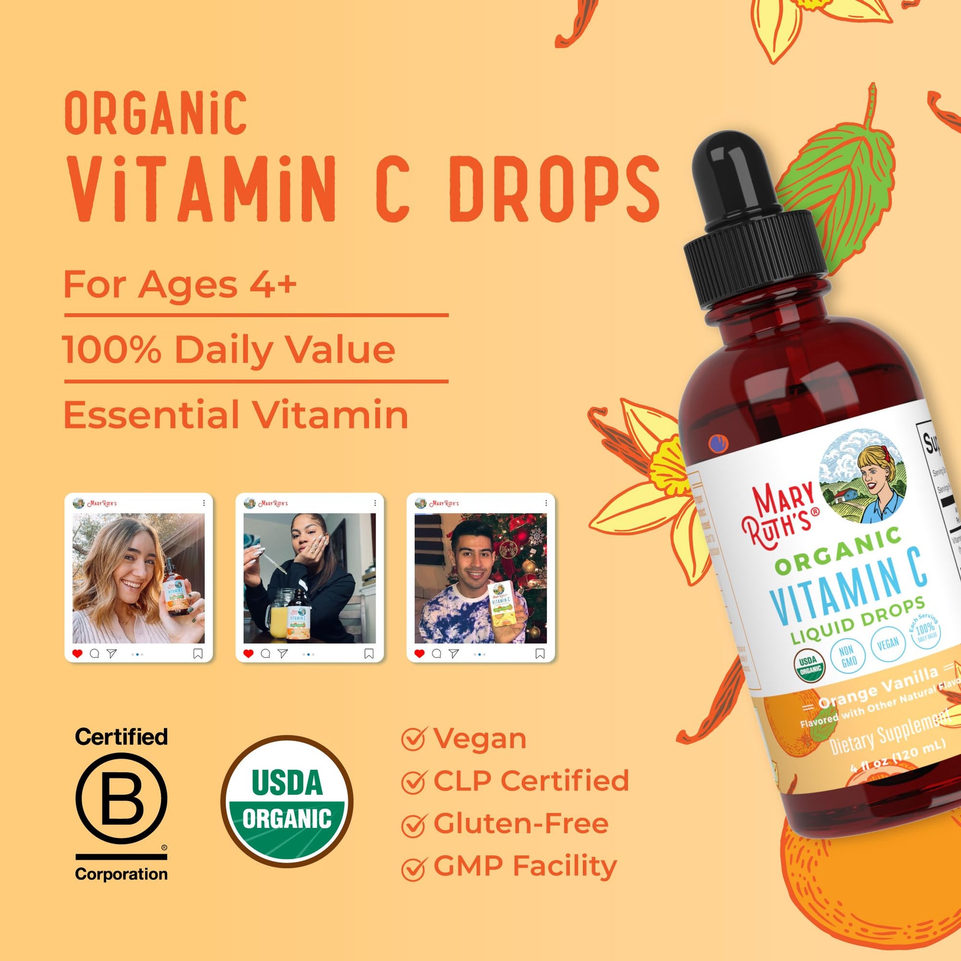 MaryRuth Organics Organic Vitamin C Supplement | Liquid Vitamin C Liquid Drops for Adults & Kids | Immune Support Supplement for Overall Health | Vegan | Non-GMO | Gluten Free | 4 Fl Oz MARYRUTH'SBuy Supplements Australia