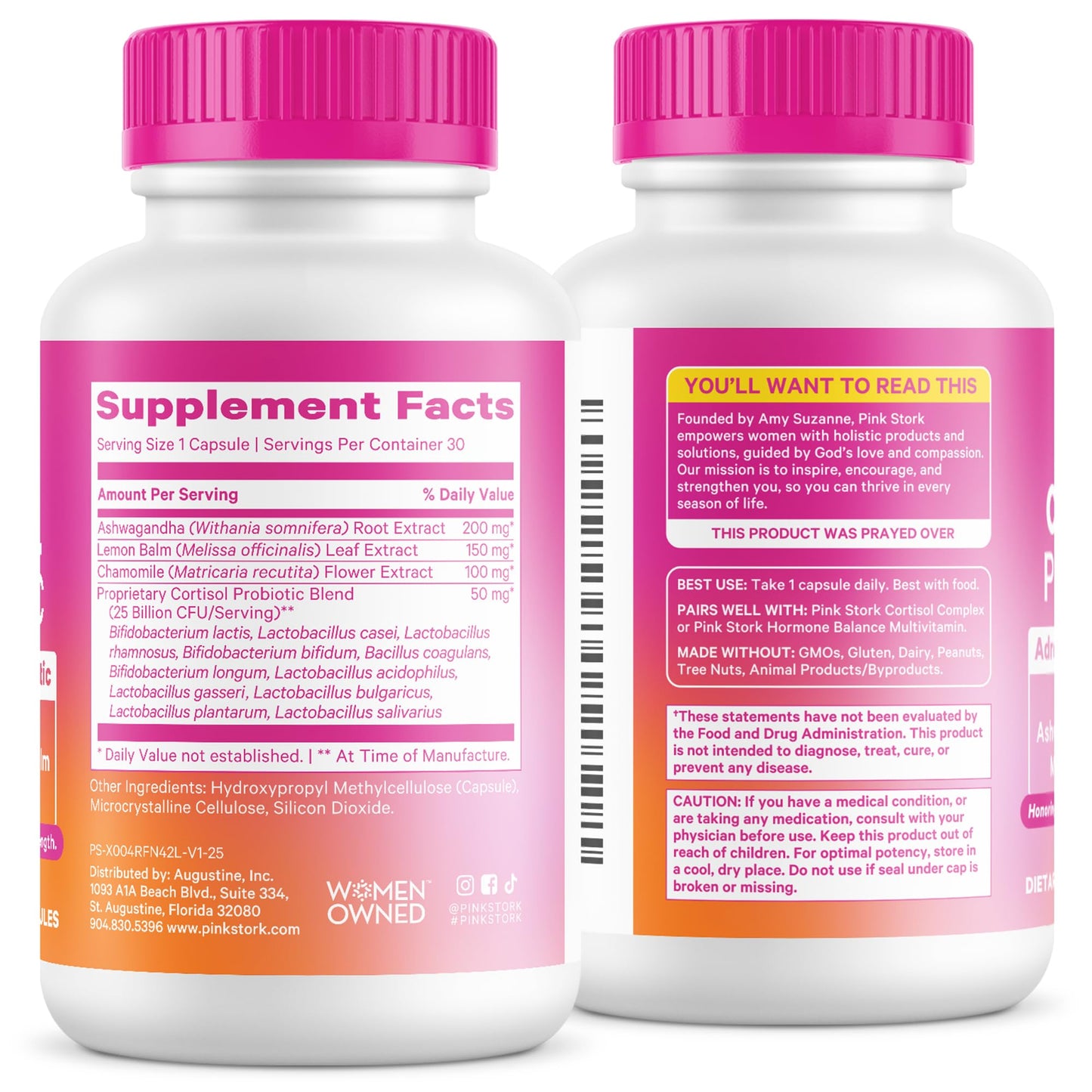Pink Stork Cortisol Probiotic for Women – Mood and Adrenal Support Supplement – Ashwagandha, Lemon Balm, Chamomile, 25 Billion CFU – Gut Health, Energy, Focus – Lower Cortisol – 30 Capsules Pink StorkBuy Supplements Australia
