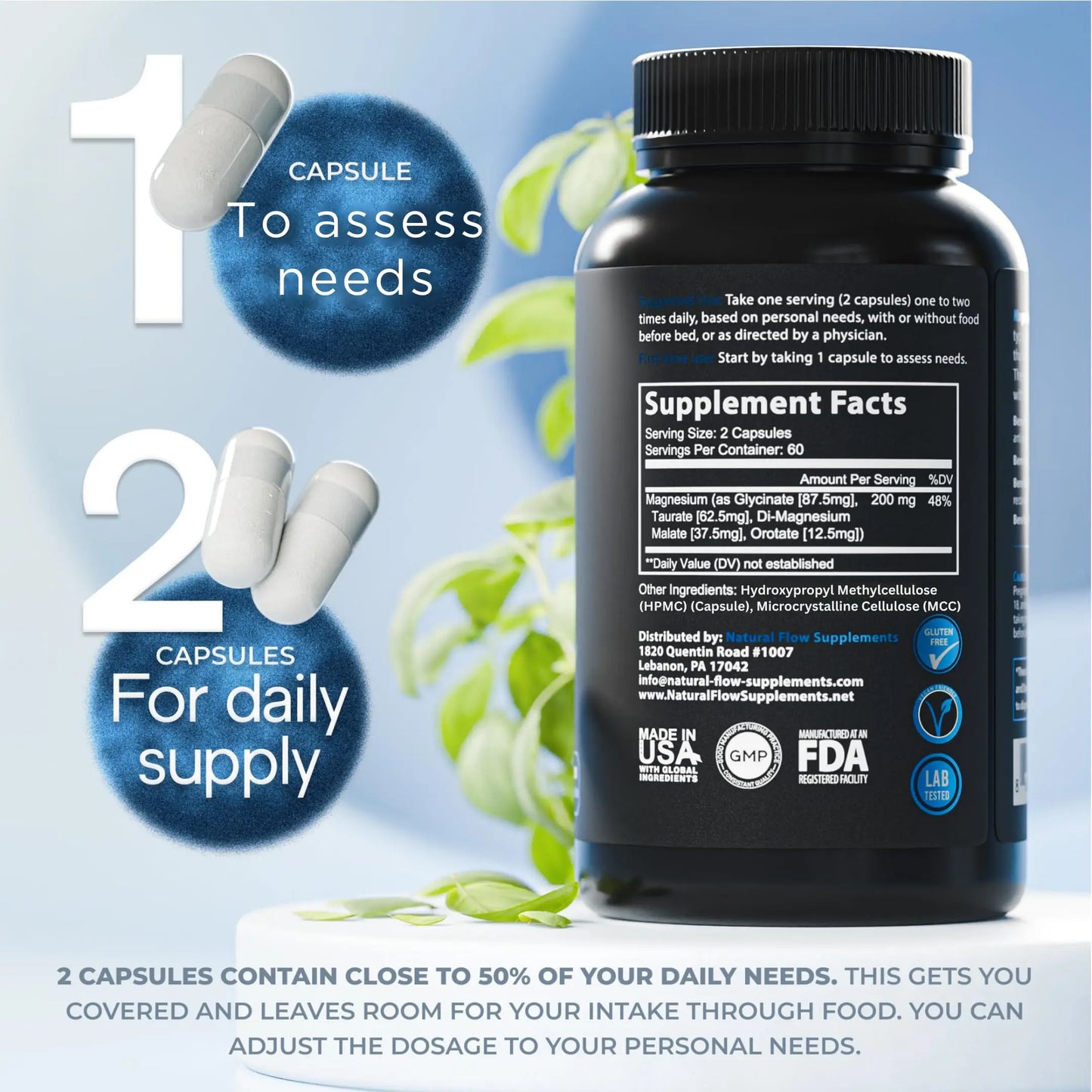Natural Flow 4X Magnesium Supplement, Magnesium Glycinate, Taurate, Malate, Orotate Complex, Calm Sleep and Cramp Support Blend, No Mag Citrate or Oxide, 120 Capsules Natural Flow Supplements buy supplements Au