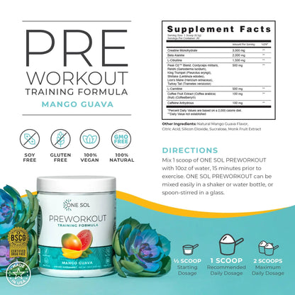 One Sol Pre-Workout for Women, Enhanced Pump & Focus, No Jitters Or Crash, Natural One Sol