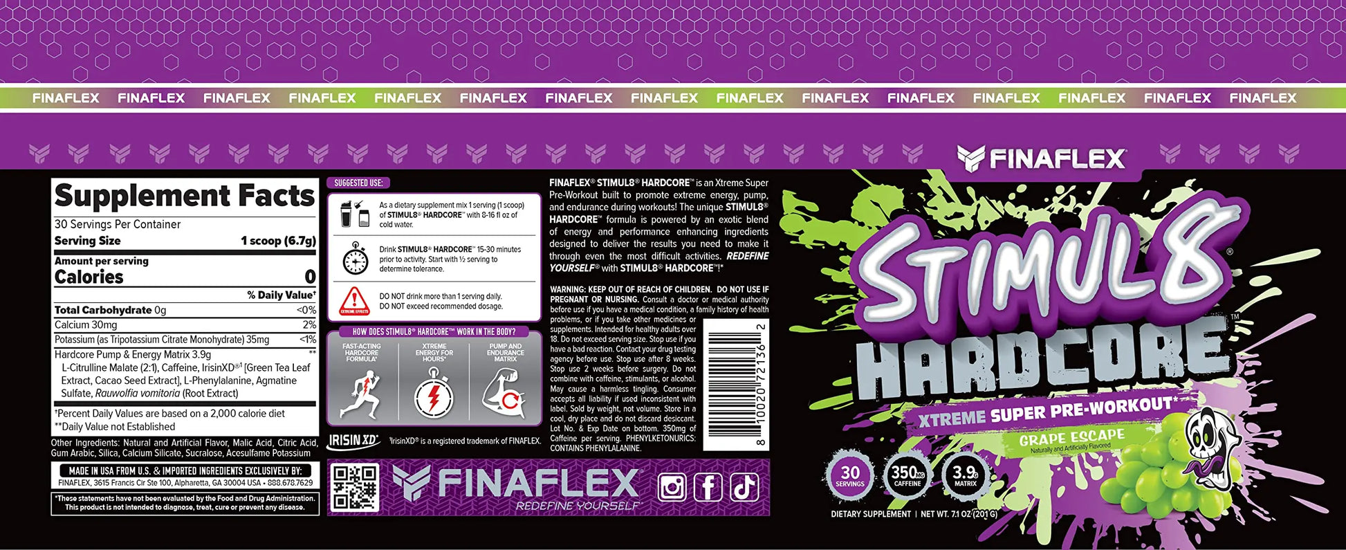 FINAFLEX STIMUL8 Hardcore, Grape Escape - Extreme Energy, Strength & Endurance FINAFLEX