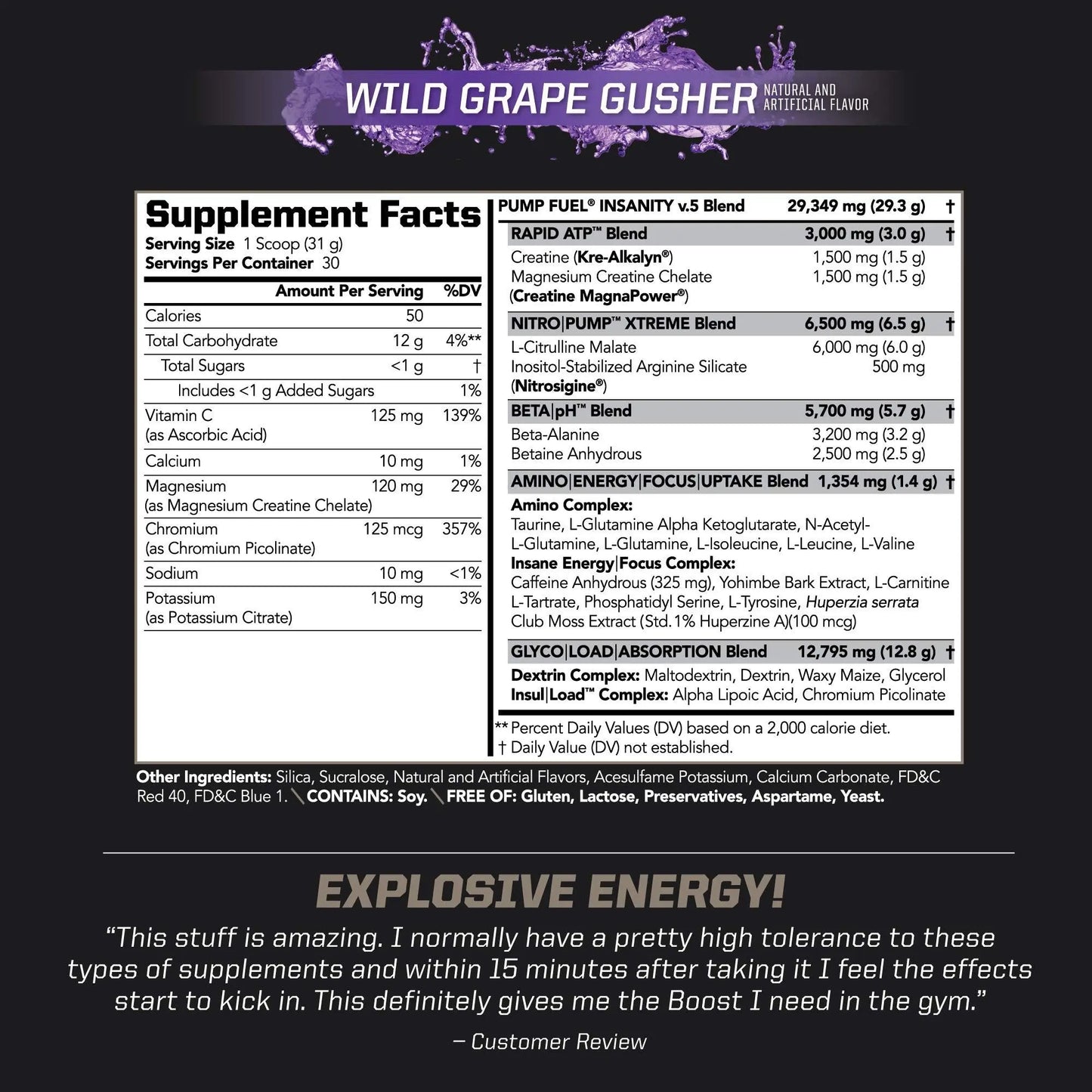 PMD Sports Ultra Pump Fuel Insanity - Pre Workout - Grape Gusher (30 Servings) PMD