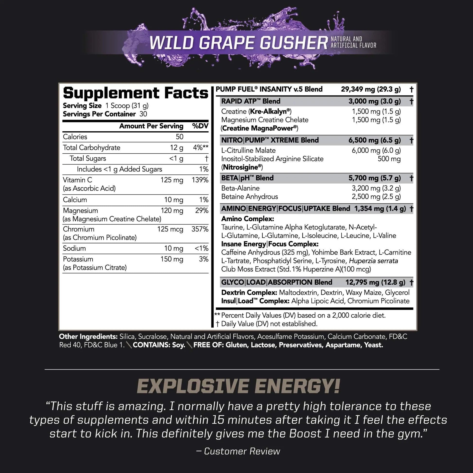 PMD Sports Ultra Pump Fuel Insanity - Pre Workout - Grape Gusher (30 Servings) PMD