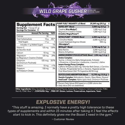 PMD Sports Ultra Pump Fuel Insanity - Pre Workout - Grape Gusher (30 Servings) PMD