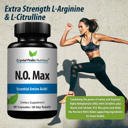 CRYSTAL PEAKS NUTRITION N.O. Max Nitric Oxide Supplement - L Arginine, Citrulline CRYSTAL PEAKS NUTRITION