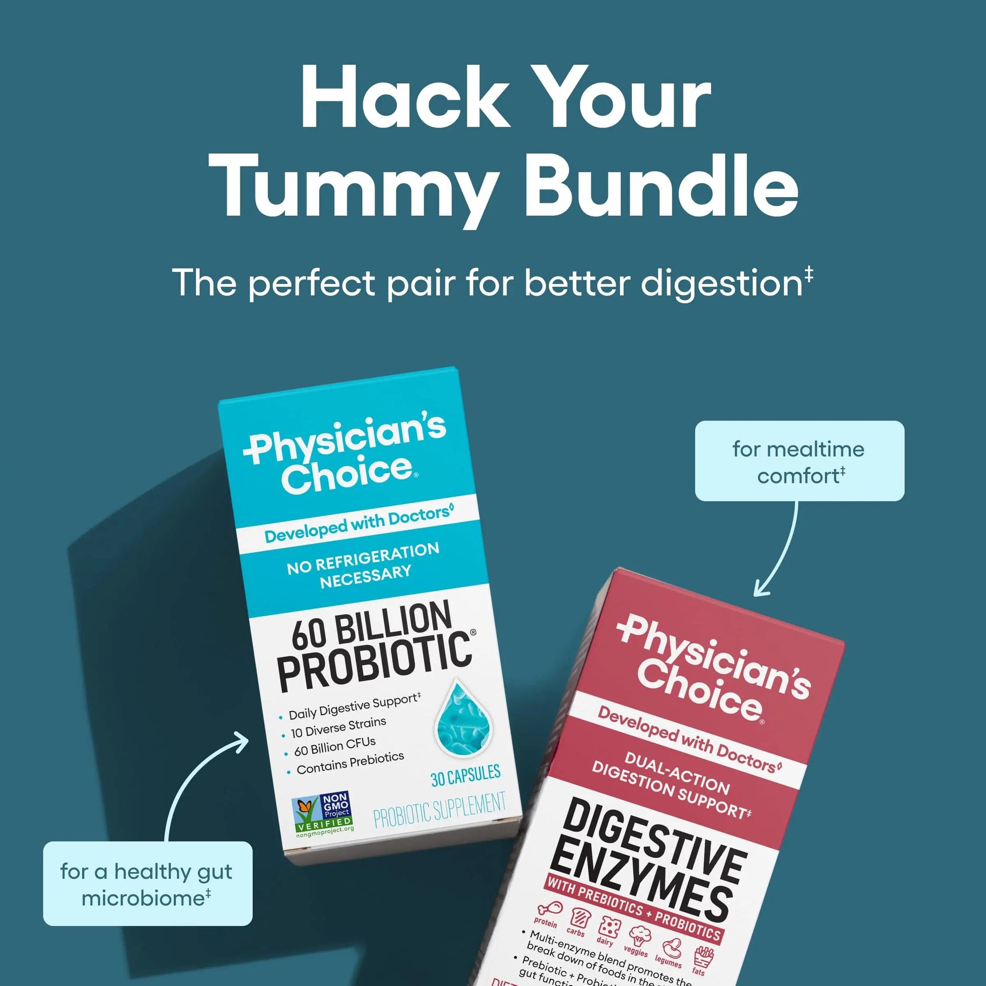 Physician's CHOICE Advanced Gut Health Bundle: 60 Billion Probiotics 30ct + Digestive Enzymes 60ct for Digestive, Gut, and Immune Health Supports Occasional Constipation, Diarrhea, Gas, and Bloating Physician's CHOICEBuy Supplements Australia