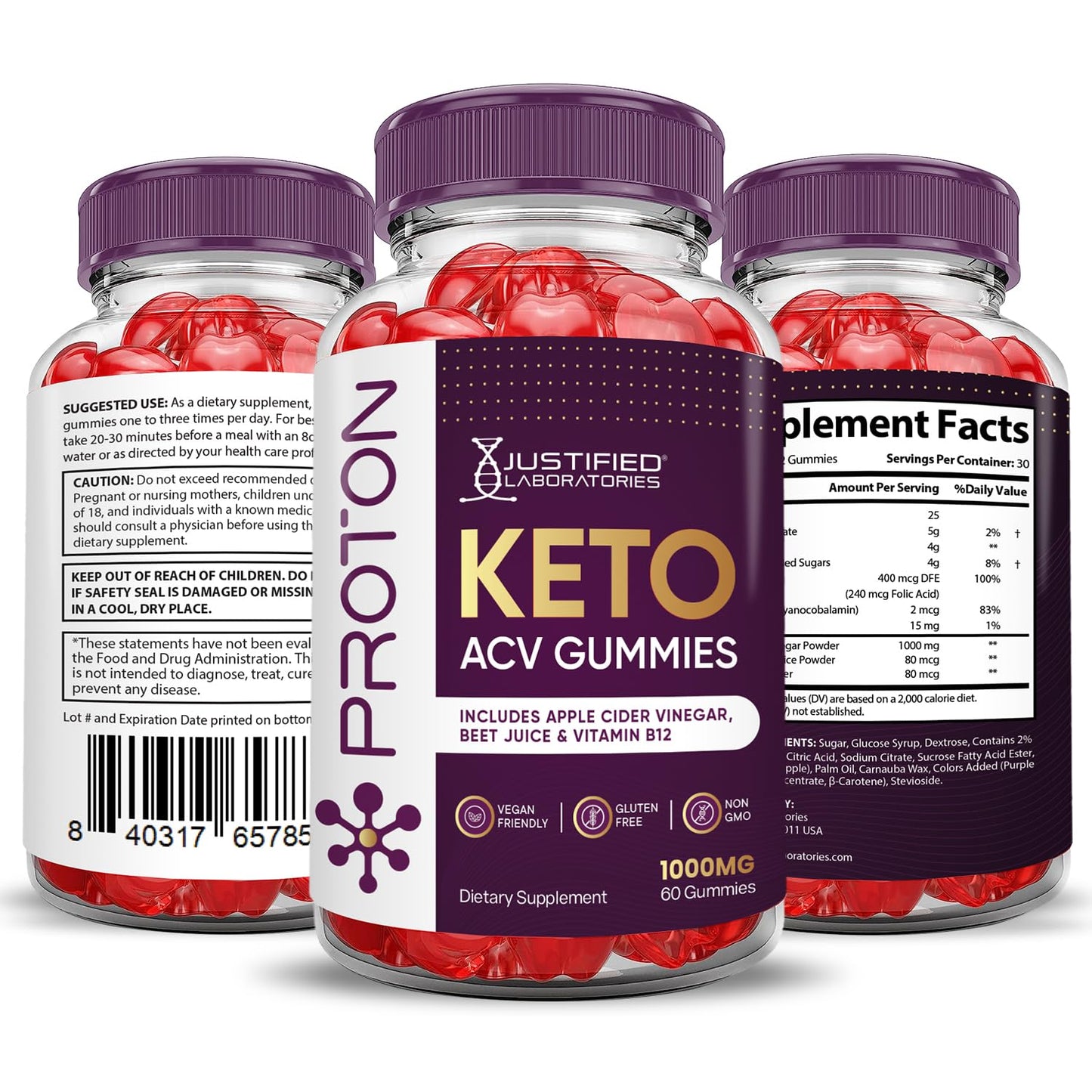 (2 Pack) Proton Protein Keto ACV Gummies Advanced Formula 1000MG Proton Keto Justified Laboratories