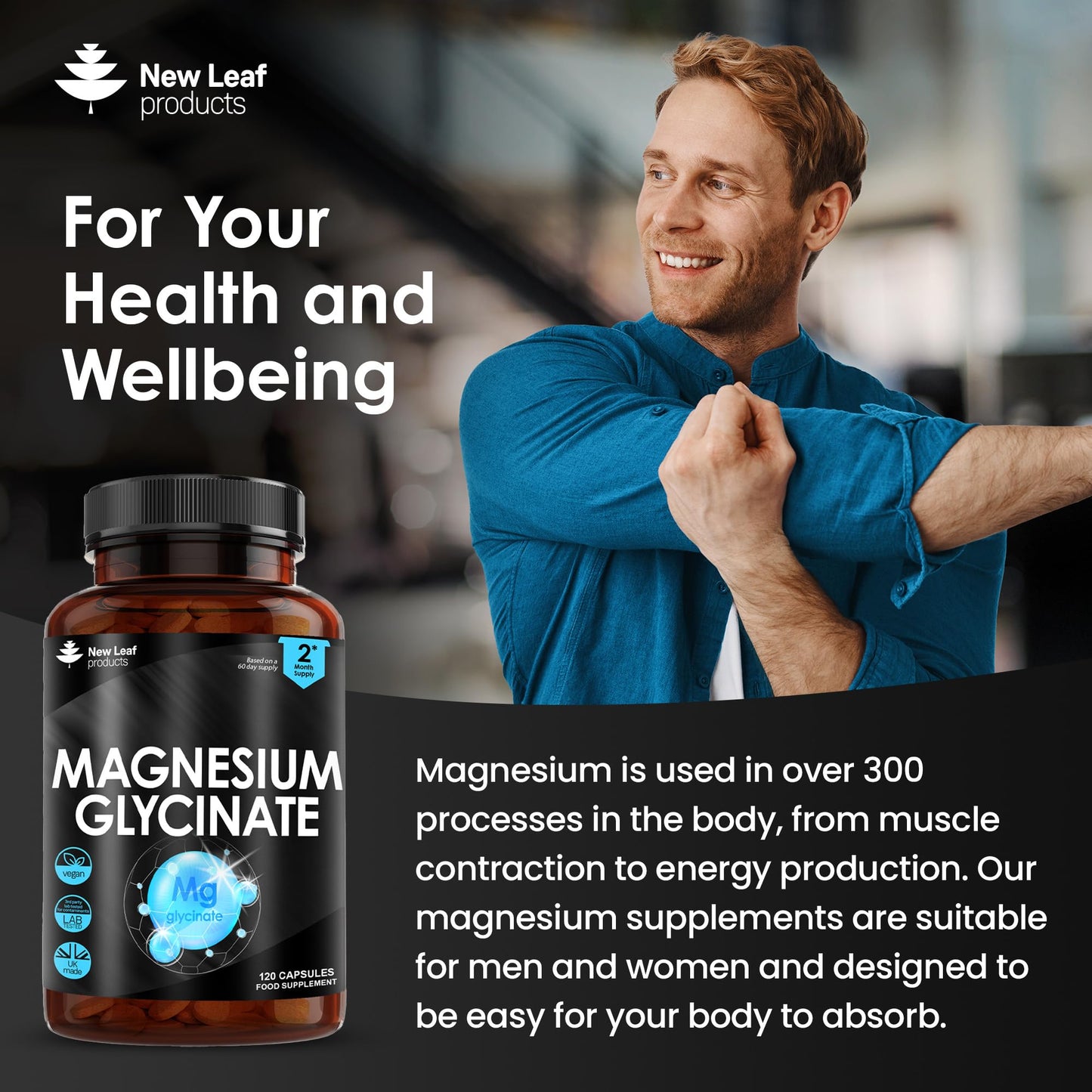 Magnesium Glycinate Supplements - 1040mg of Magnesium - 120 High Strength Capsules NEW LEAF PRODUCTSBuy Supplements Australia