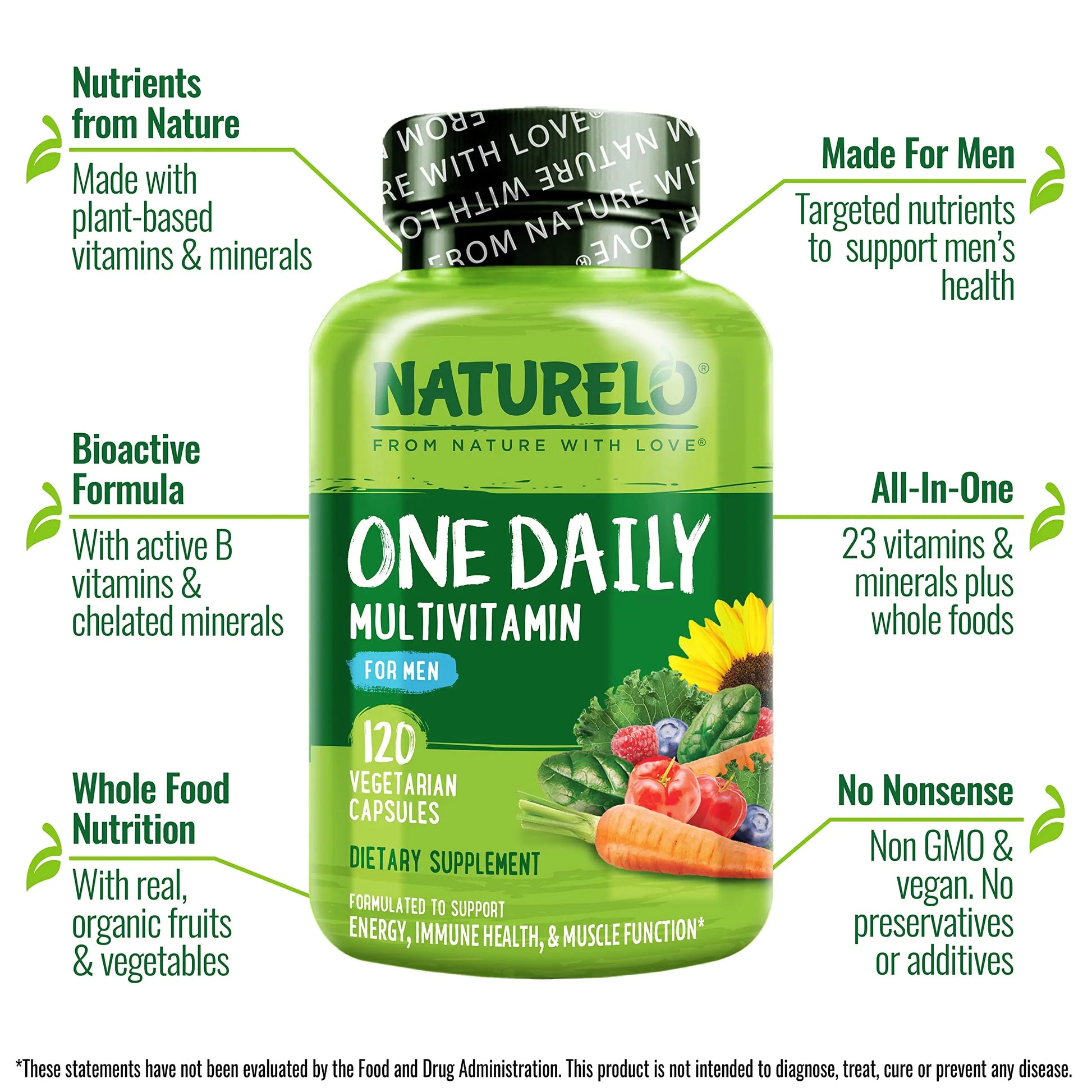 NATURELO One Daily Multivitamin for Men, 120 Vegetarian Capsules One Daily Multivitamin for Women NATURELO