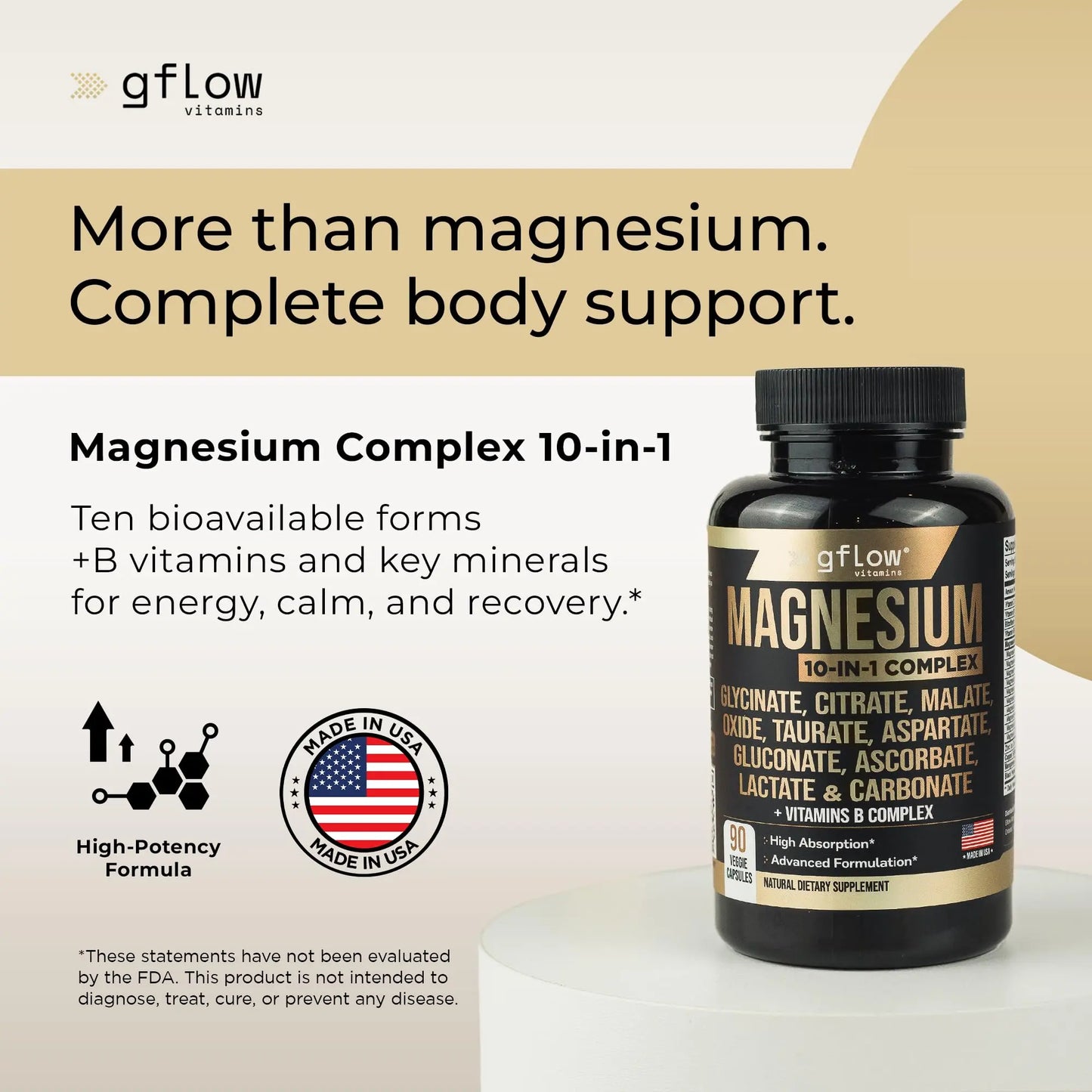 gflow vitamins Magnesium Complex Supplement - 10 Active Forms, Glycinate, Citrate, Malate, Oxide, Taurate, Aspartate, Gluconate, Ascorbate, Lactate, Carbonate, Plus More with Vitamin C B1 B2 B6 B12 gflow vitamins buy supplements Au