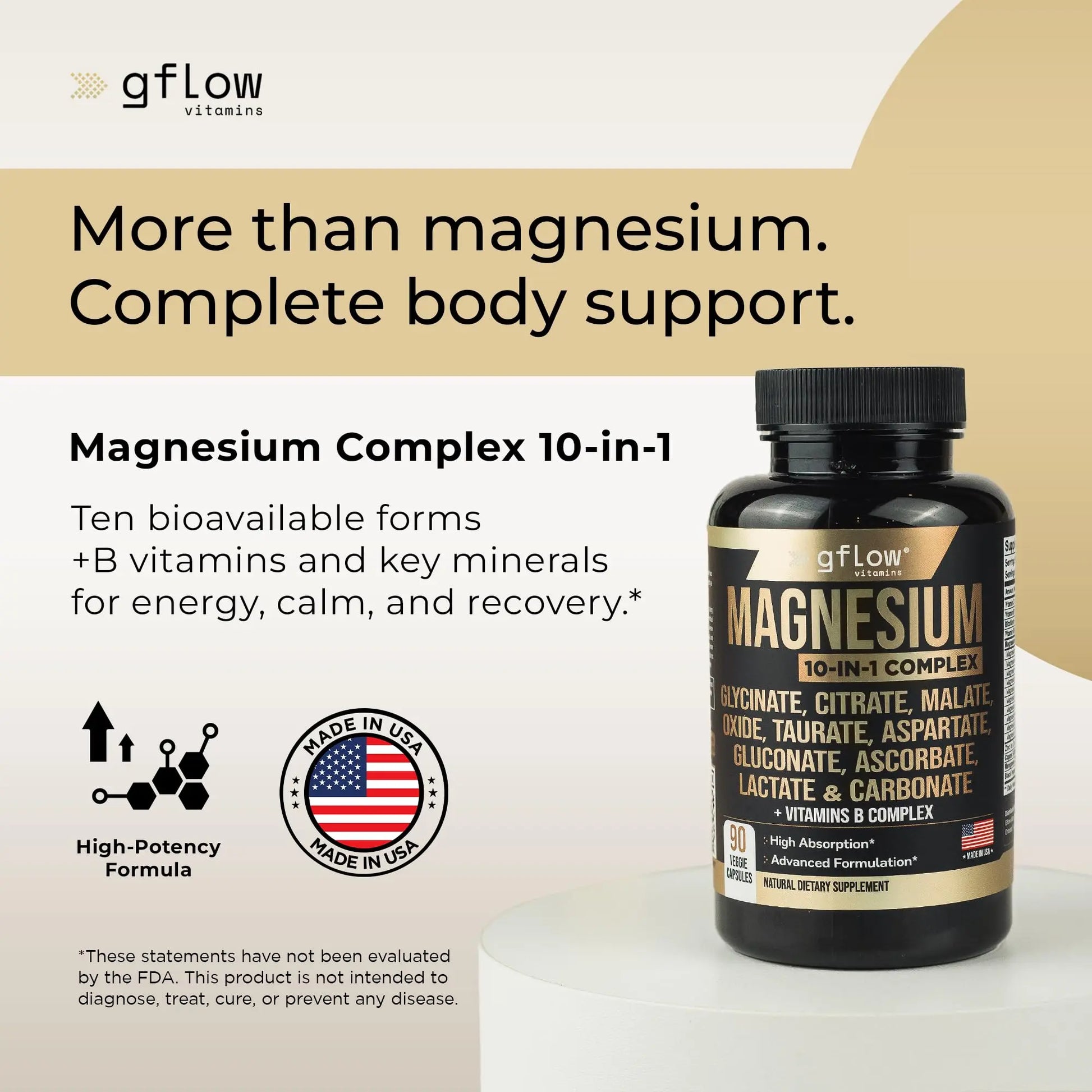 gflow vitamins Magnesium Complex Supplement - 10 Active Forms, Glycinate, Citrate, Malate, Oxide, Taurate, Aspartate, Gluconate, Ascorbate, Lactate, Carbonate, Plus More with Vitamin C B1 B2 B6 B12 gflow vitamins buy supplements Au