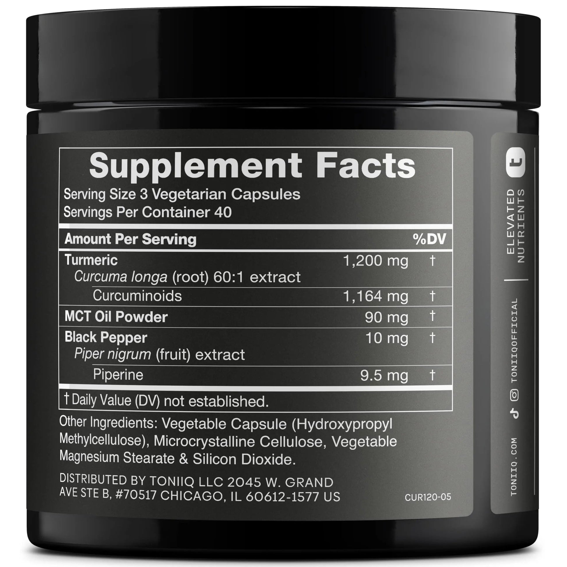 Turmeric Curcumin - Ultra High Potency 60:1 Extract with 97% Curcuminoids - 1200mg Per Serving - Black Pepper & MCT Oil for Enhanced Absorption - Third-Party Lab Tested - 120 Capsules Toniiq buy supplements Au