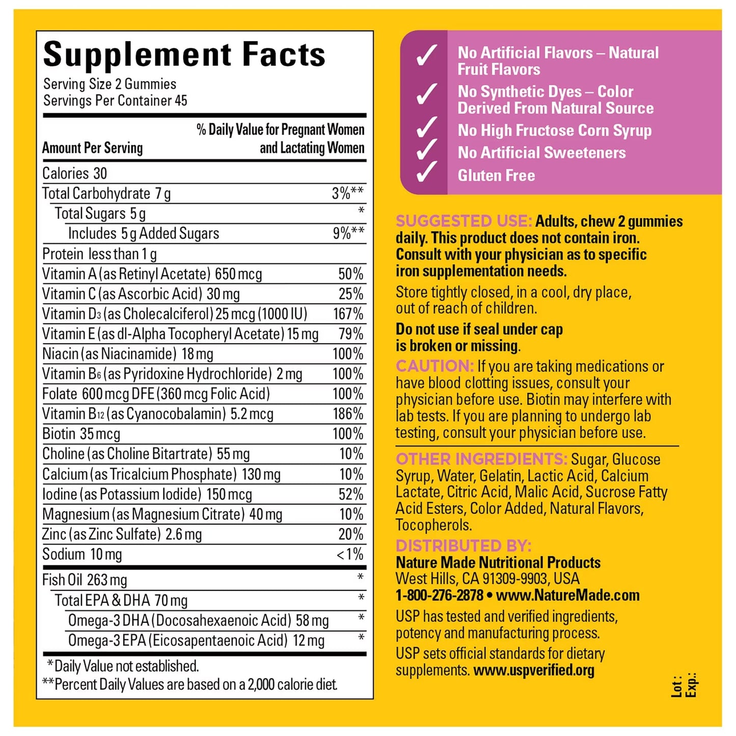 Nature Made Prenatal Gummies with DHA and Folic Acid Dietary Supplement Prenatal Health Generic