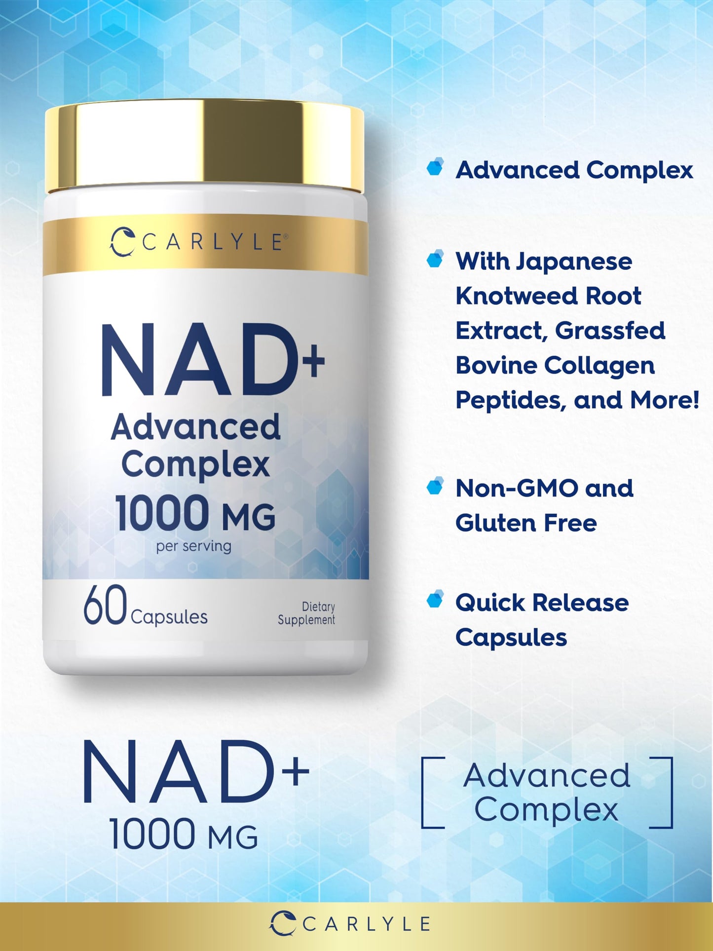 Carlyle NAD+ Supplement 1000 mg | 60 Capsules | with Resveratrol and Collagen | Advanced Complex for Women and Men | Non-GMO & Gluten Free CarlyleBuy Supplements Australia