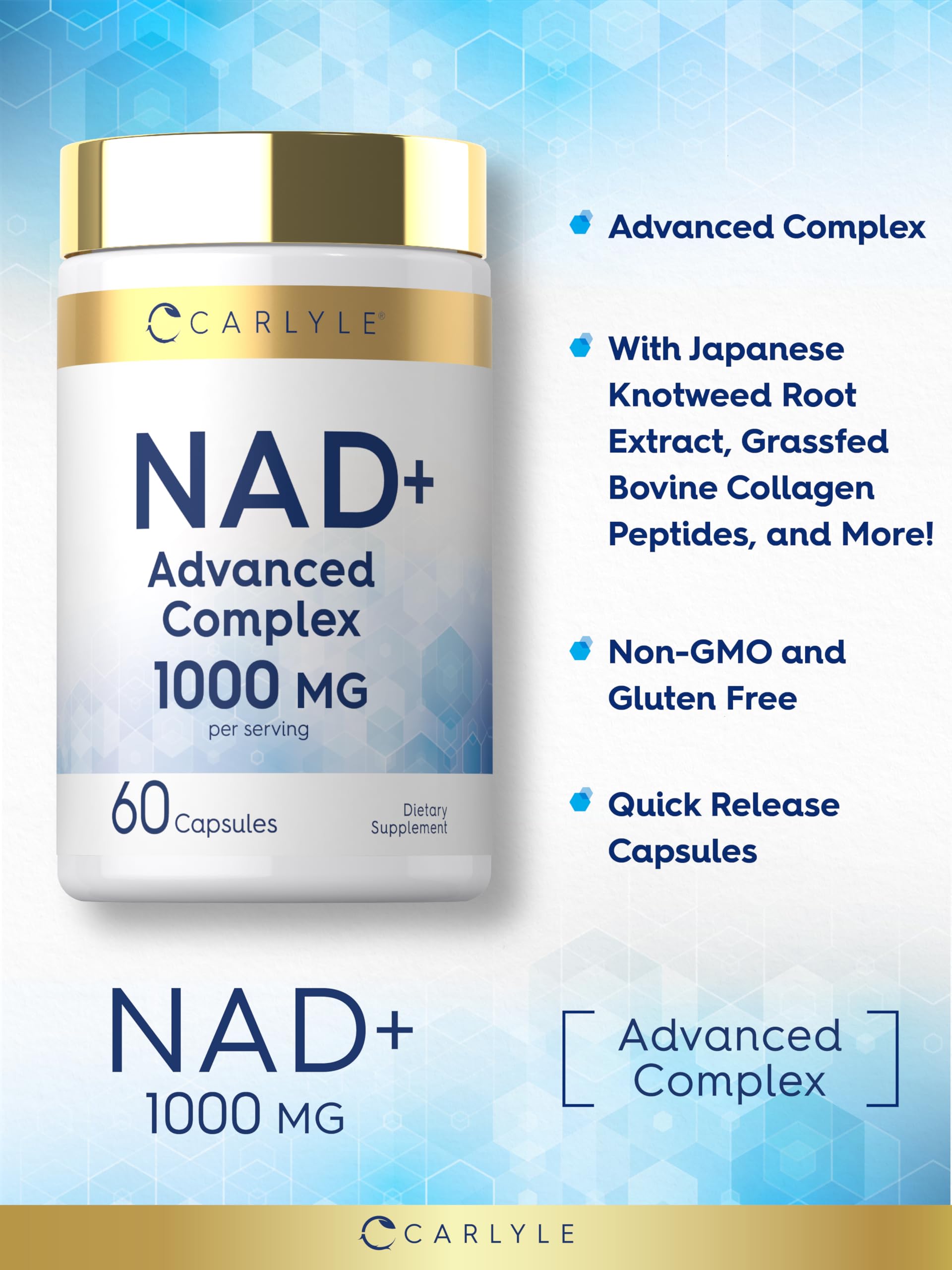 Carlyle NAD+ Supplement 1000 mg | 60 Capsules | with Resveratrol and Collagen | Advanced Complex for Women and Men | Non-GMO & Gluten Free CarlyleBuy Supplements Australia