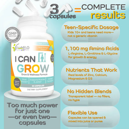 I Can Grow (3 Pack) Height Boosters for Kids 10+, Teen Vitamins for tru Height - Natural Growth Supplement for Optimal Development - Supports Bone Strength and Immune Health with Colostrum Fawelo buy supplements Au