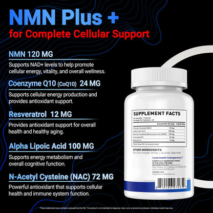 I LOVE HEALTH NMN Supplement, 5-in-1 Complex with NAC, Alpha Lipoic Acid, CoQ10 & Resveratrol - High Absorption Anti Aging Formula - Third Party Tested, cGMP, Gluten Free - 60 Capsules I LOVE HEALTHBuy Supplements Australia
