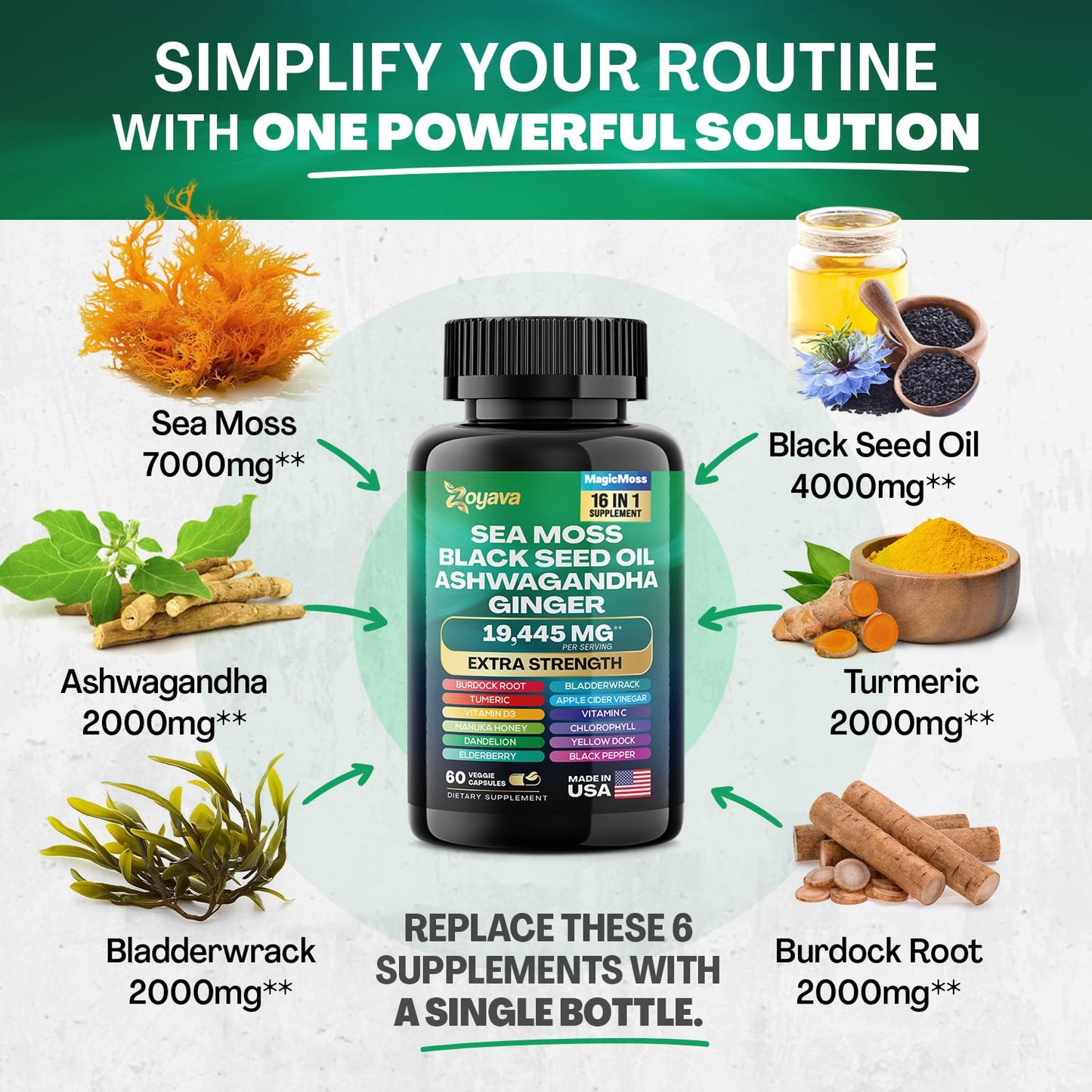 Zoyava Sea Moss 16-in-1 Blend 19,445 MG (60 Caps) and Colostrum 8-in-1 5,250 MG ZoyavaBuy Supplements Australia