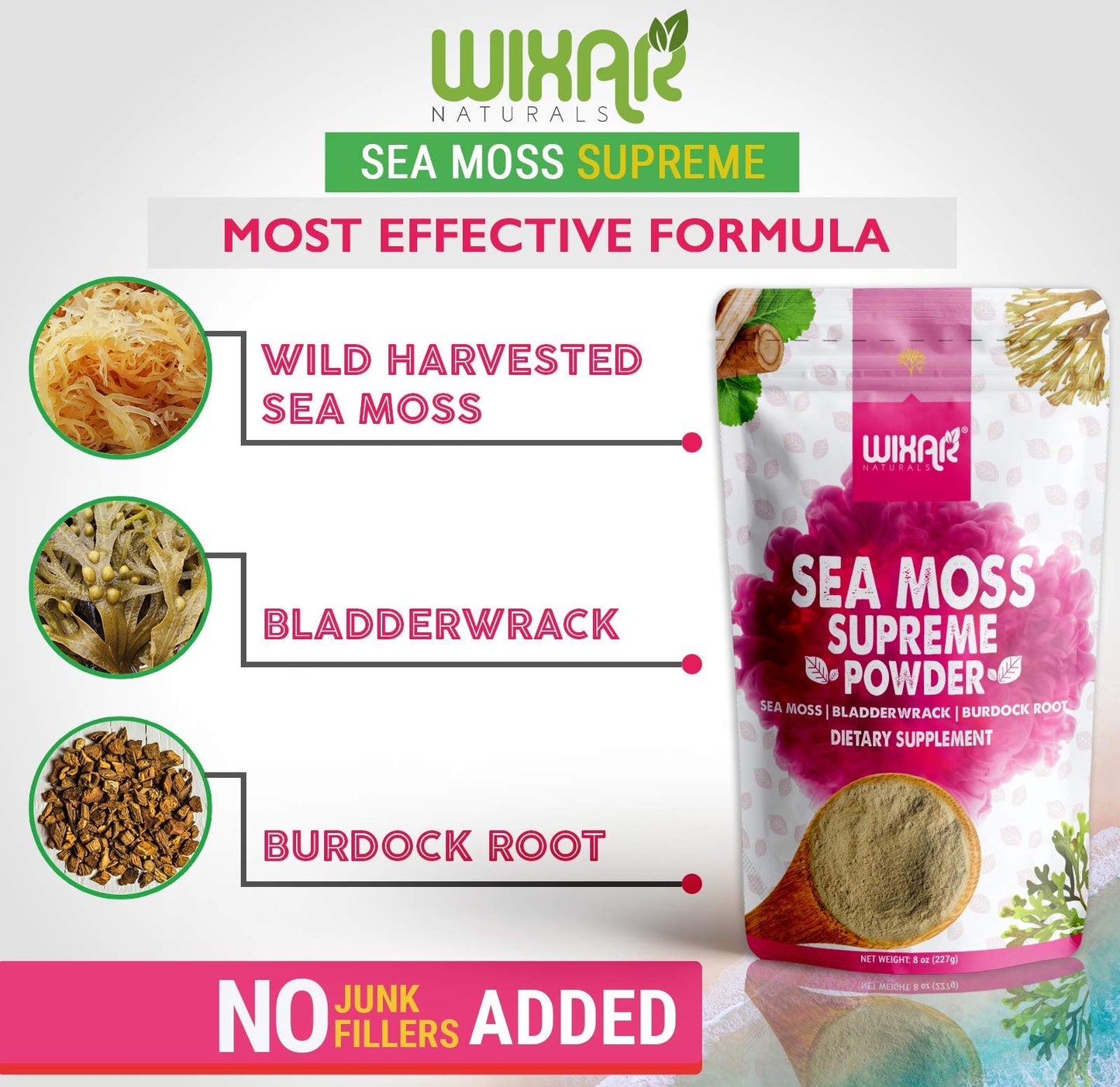 Wixar Wildcrafted Sea Moss Powder – (8 Ounces) – Natural Irish Sea Moss and Bladderwra WIXAR NATURALS