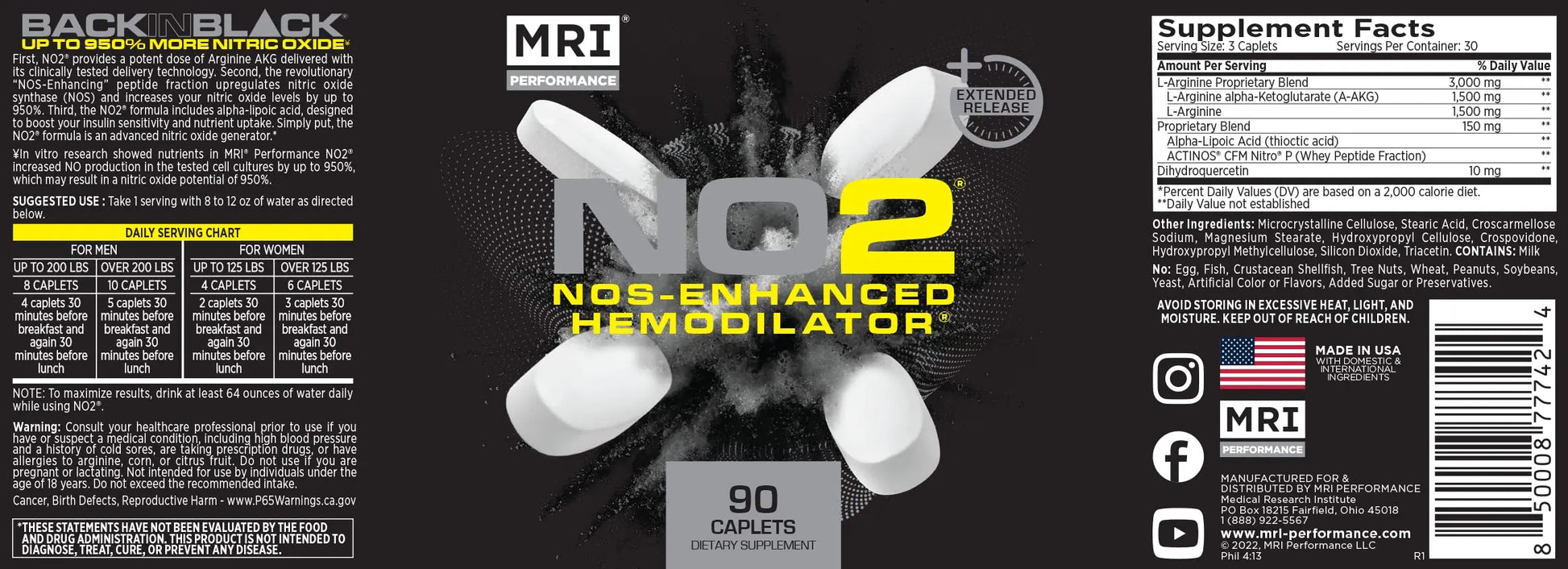 MRI Performance NO2 Nitric Oxide Original Formula All Day Perpetual Pump, Stim-Free MRI