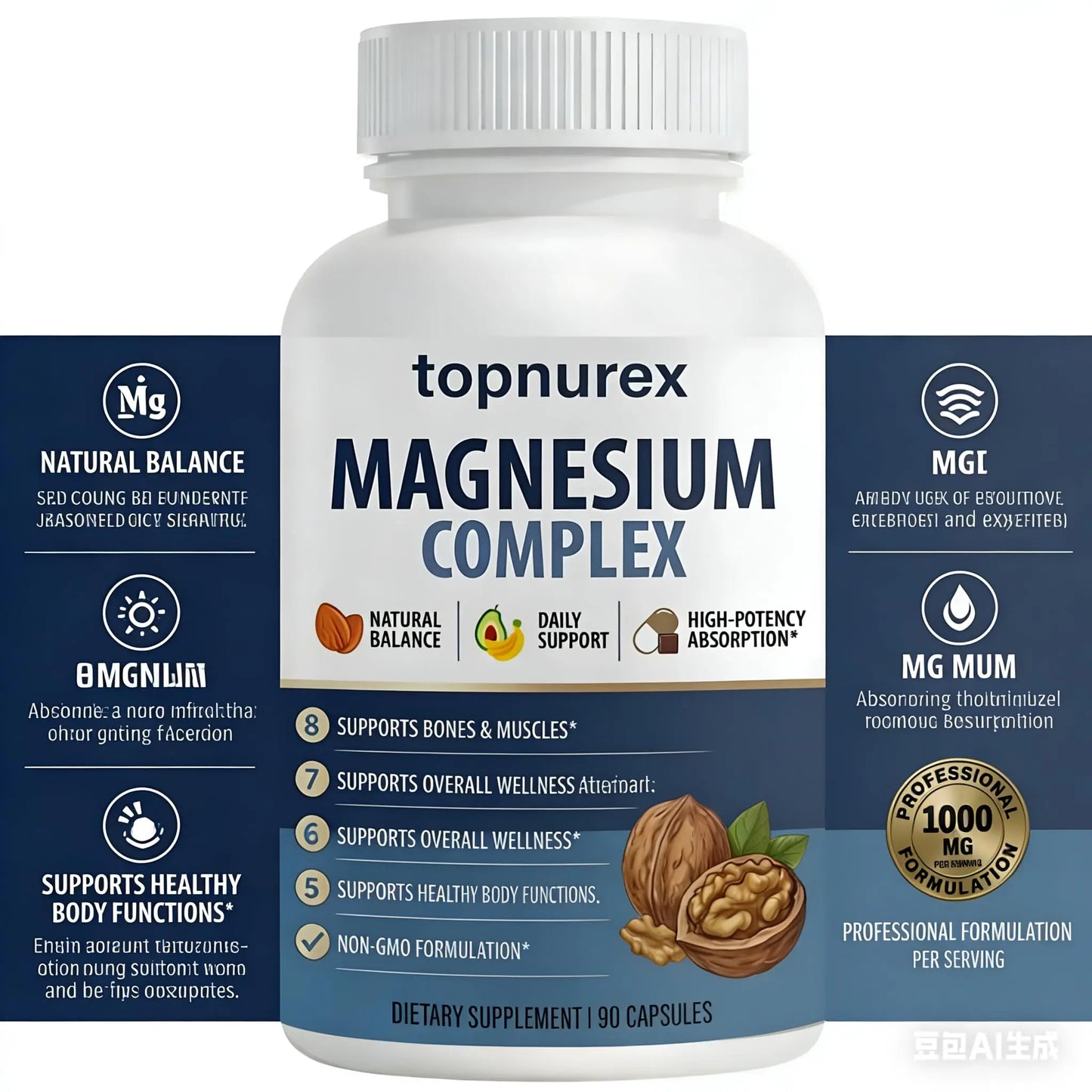 Topnurex Magnesium Complex supplement bottle with label on a white background