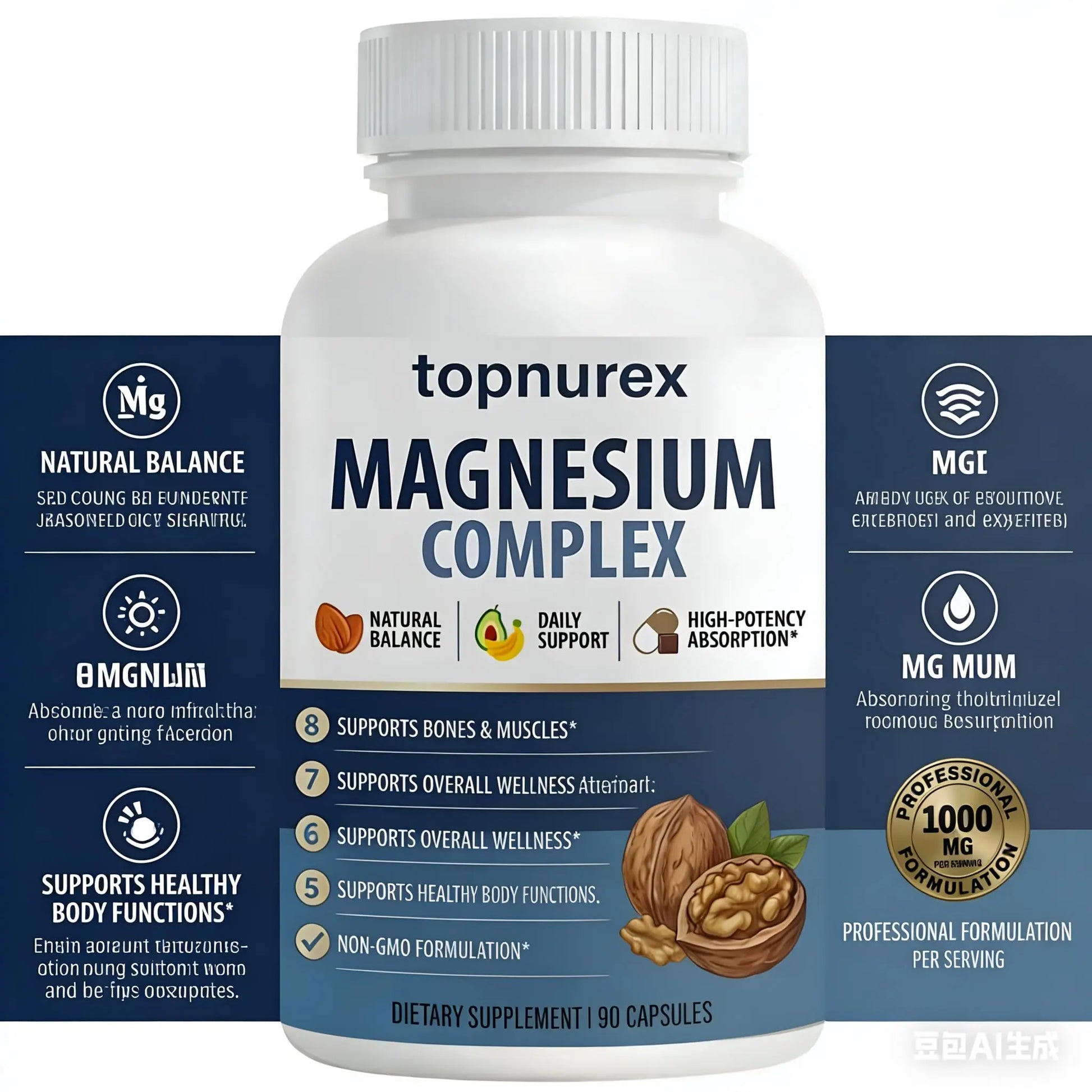 Topnurex Magnesium Complex supplement bottle with label on a white background