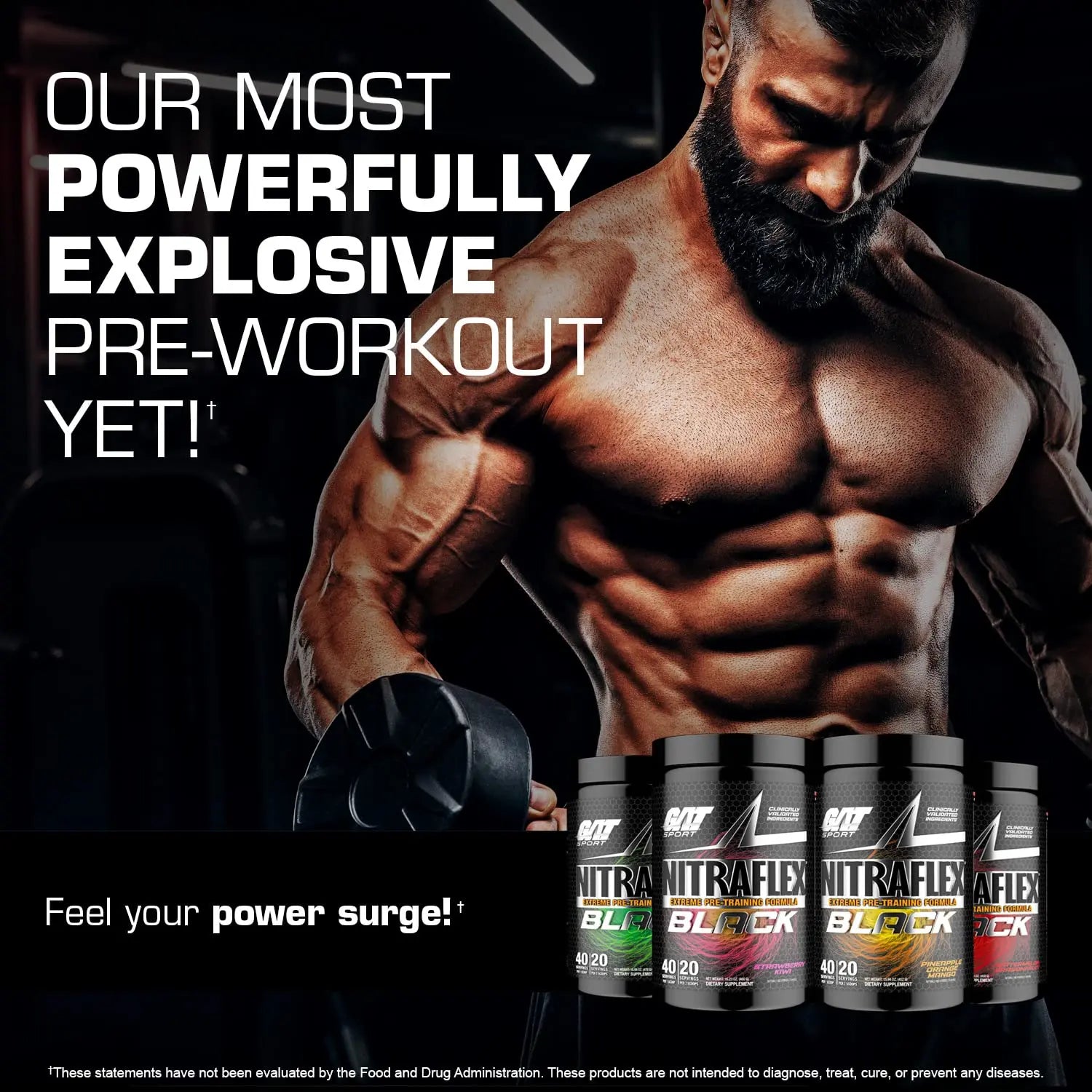 GAT SPORT Nitraflex Black Pre-Workout Powder, Extreme Pre-Training Formula for Men GAT SPORT