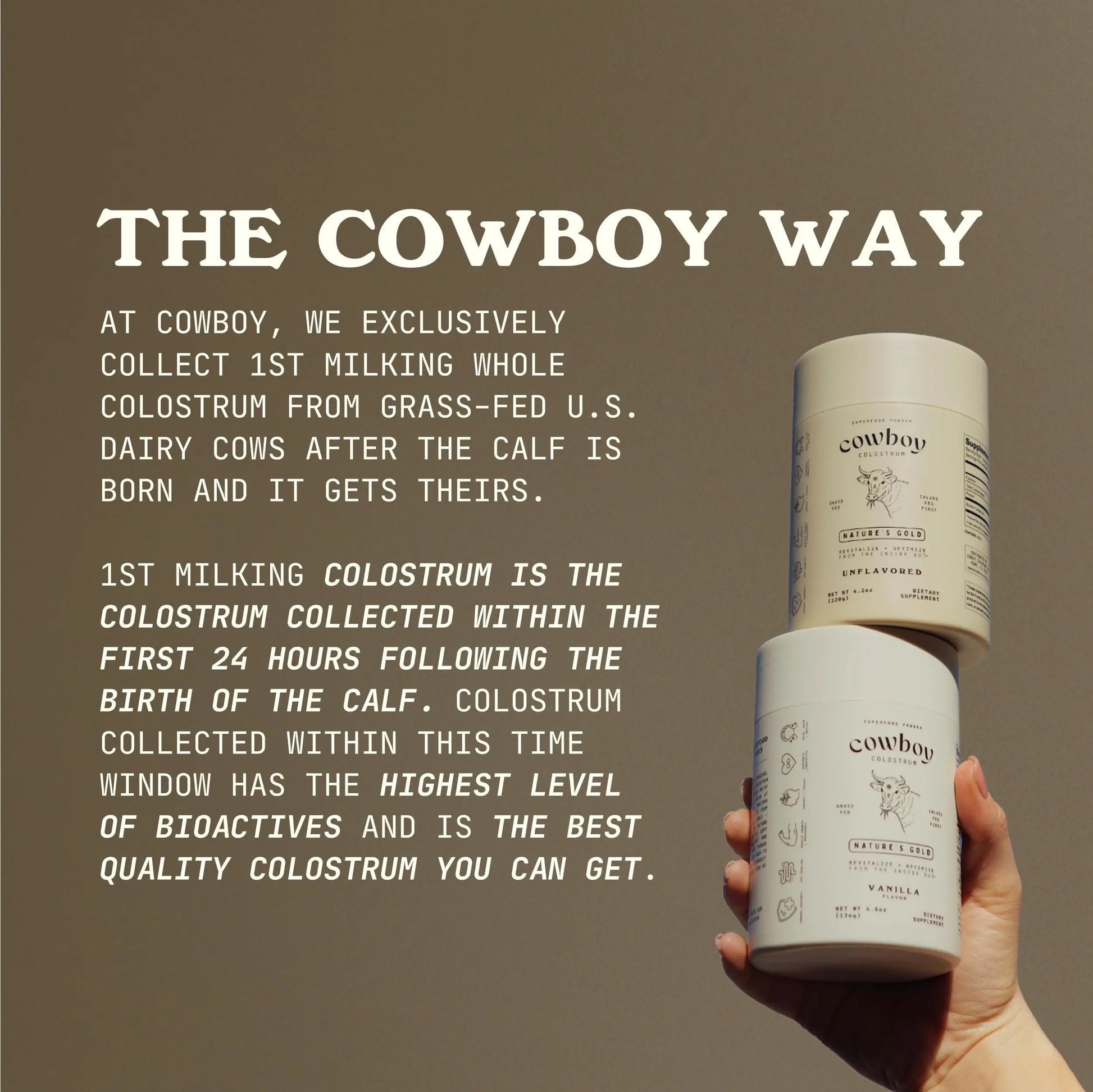 Cowboy - The Exclusive 1st Milking, Whole, Grass Fed Colostrum Supplement for Full Body Health - Sugar Free Bovine Colostrum Powder Packed with Bioactive(Vanilla & Chocolate) Nutrients COWBOY COLOSTRUM buy supplements Au