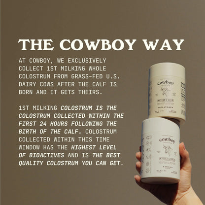 Cowboy - The Exclusive 1st Milking, Whole, Grass Fed Colostrum Supplement for Full Body Health - Sugar Free Bovine Colostrum Powder Packed with Bioactive(Vanilla & Chocolate) Nutrients COWBOY COLOSTRUM buy supplements Au