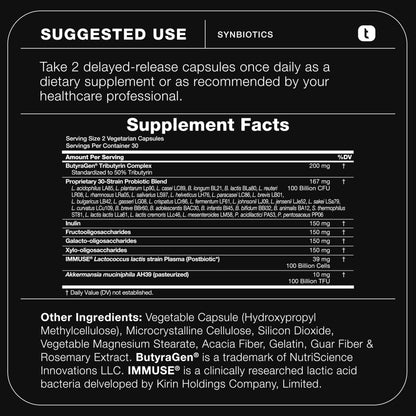 Toniiq Prebiotics and Probiotics – 200B TFU with Postbiotics IMMUSE® & ButyraGen® – 30 Strains – Shelf-Stable Synbiotic Formula – Third-Party Tested – 60 Capsules ToniiqBuy Supplements Australia
