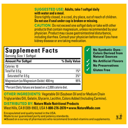 Nature Made Magnesium Oxide 400 mg Softgels, Extra Strength Magnesium Supplements for Men and Women, Support for Muscle, Nerve, Bone and Heart, 110 Day Supply Nature MadeBuy Supplements Australia
