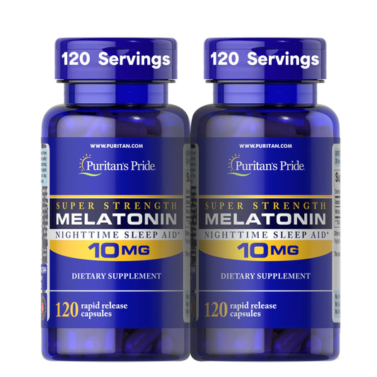 Puritan's Pride Premium Super Strength Melatonin 10mg Sleep Aid, Dietary Supplement for Sound, Restful, & Longer Sleep Support, 4 Month Supply,