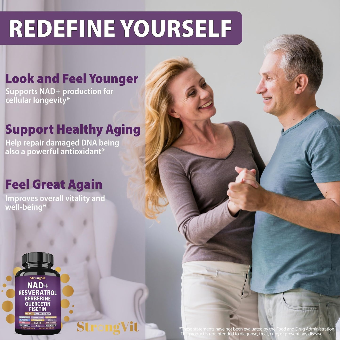 NAD Resveratrol Supplement with Berberine, Quercetin, CoQ10. Anti-Aging Formula for Women & Men. Liposomal NAD Plus, NAD+ Booster, Pure Organic Vitamin, USA StrongVitBuy Supplements Australia