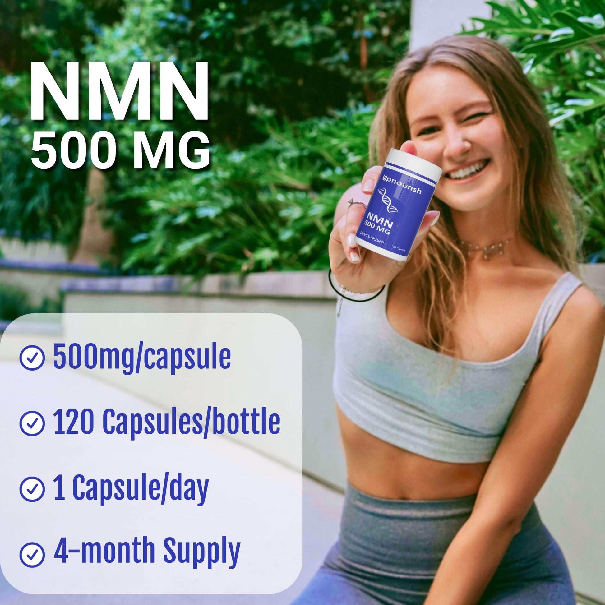 UpNourish NMN 500mg 120 Capsules - Beta Nicotinamide Mononucleotide NAD Supplement - Nicotinamide Riboside Alternative for Women & Men UpNourishBuy Supplements Australia