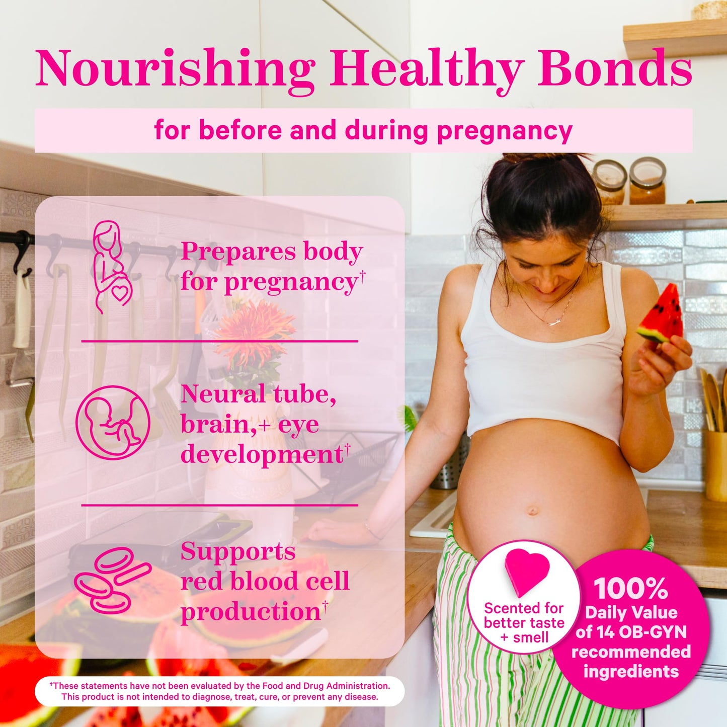 Pink Stork Total Prenatal Vitamins with DHA, Folate, Iron, Choline, and Vitamin B12 - Prenatals Pink Stork