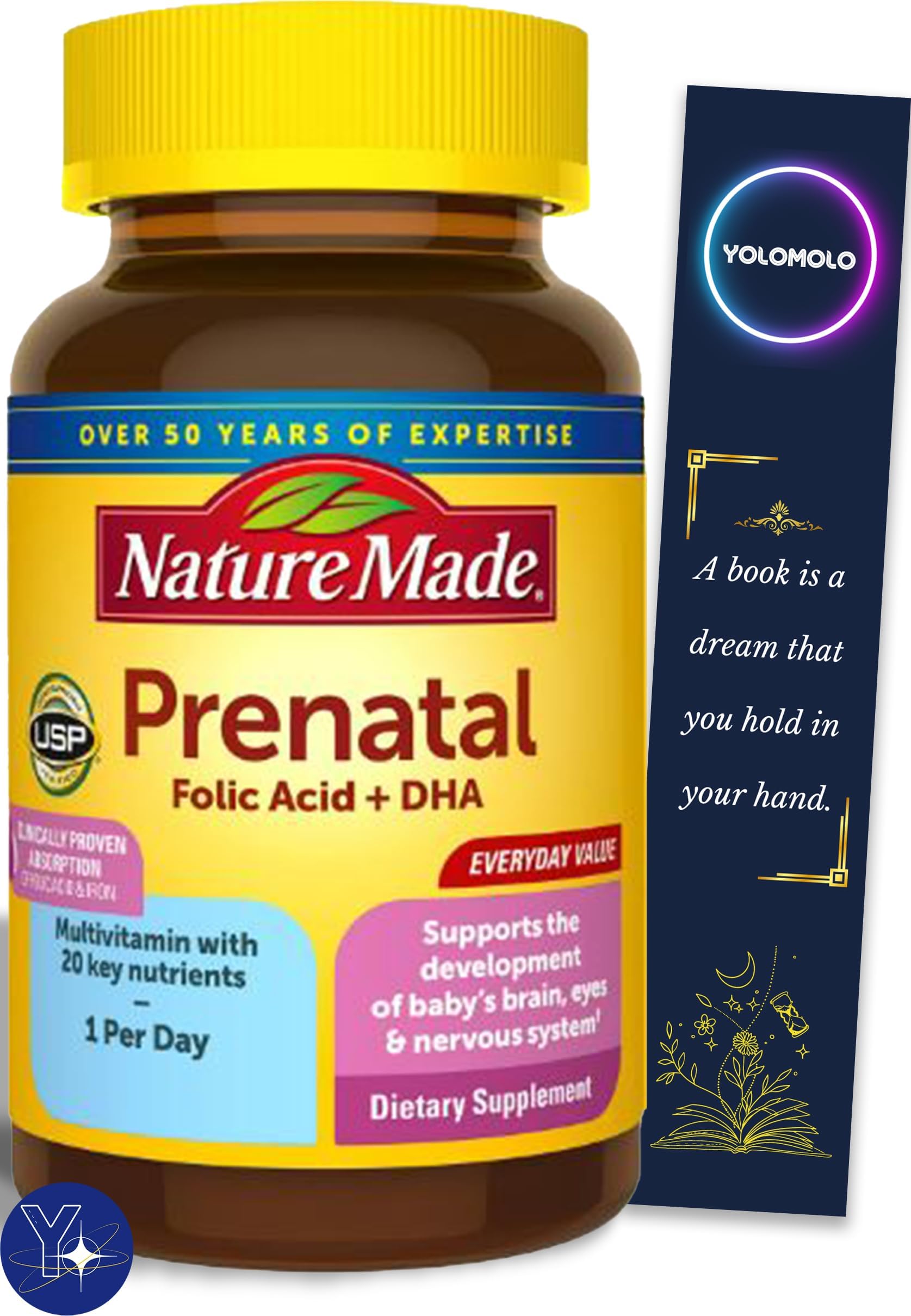 Prenatal with Folic Acid + DHA Softgels, Nature Made Prenatal Vitamin and Mineral Supplement YOLOMOLO