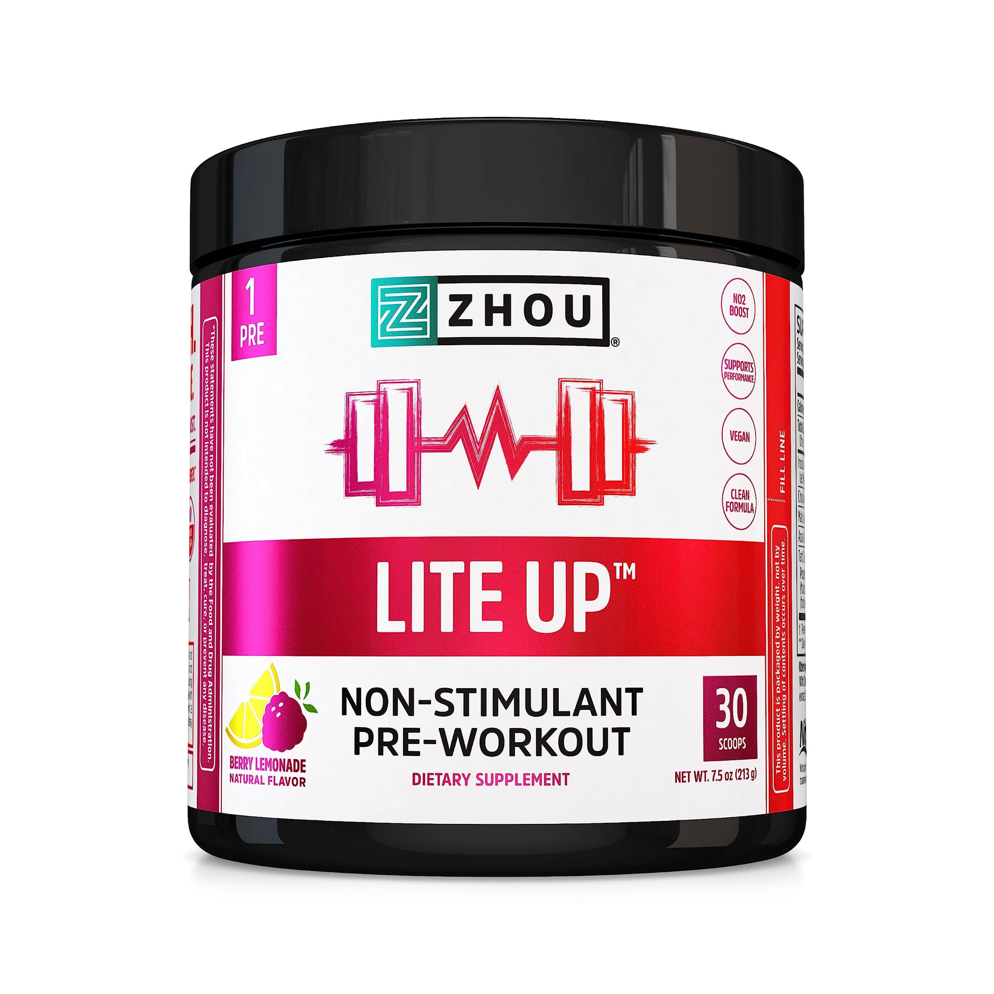 Zhou Nutrition Lite Up, Non-Stimulant Pre Workout Powder, Caffeine Free Nitric Oxide Zhou Nutrition