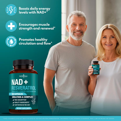NEW AGE NAD+ Supplement Complex – NAD+ 300 mg with Astaxanthin, Urolithin A, Resveratrol, CoQ10 & Antioxidant Blend – Cellular Energy, Support or Women & Men – Vegan, Non-GMO- 120 Count NEW AGEBuy Supplements Australia