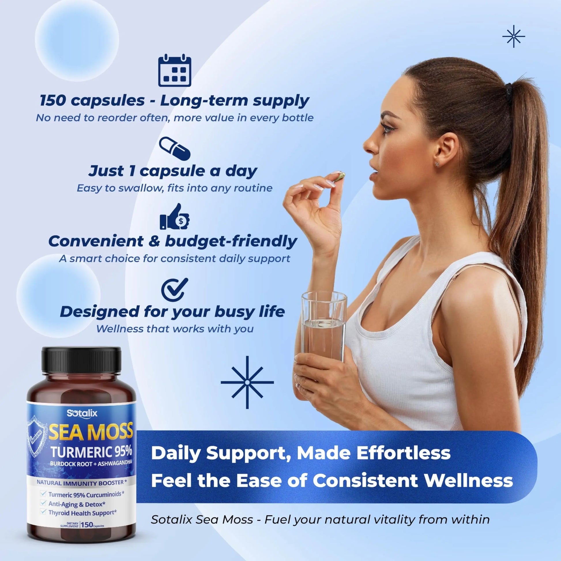 Sotalix Sea Moss Capsule with Ashwagandha, Burdock Root, Bladderwrack, Turmeric - Powerful Natural Immunity Booster (150 Count (Pack of 1)) SOTALIX SUPPLEMENT buy supplements Au