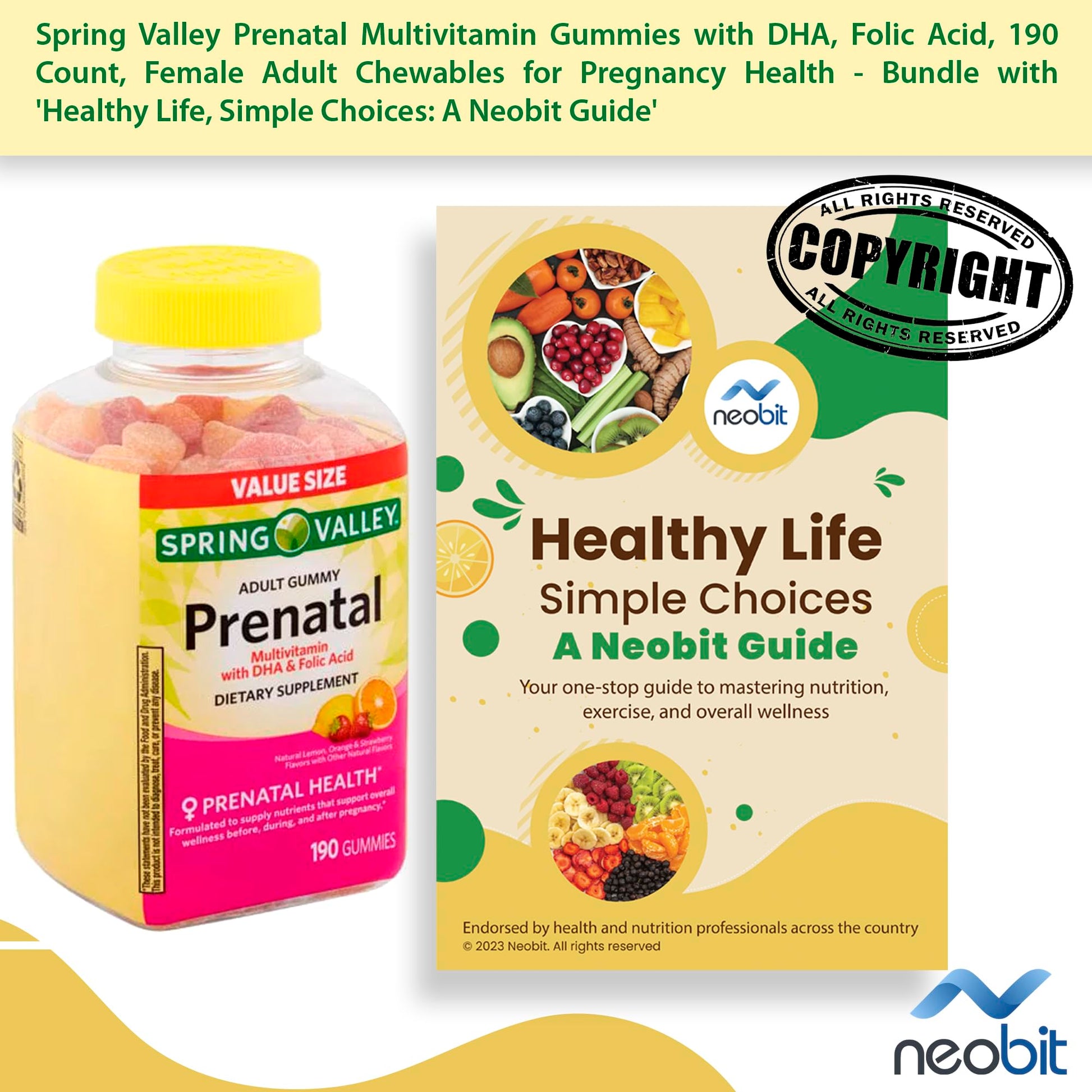Spring Valley Prenatal Multivitamin Gummies with DHA, Folic Acid, 190 Count, Female Adult Chewables Neobit