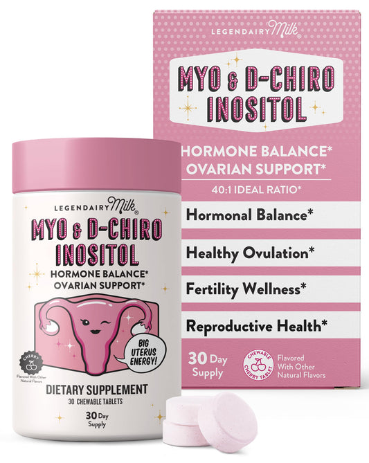 Legendairy Milk Myo-Inositol & D-Chiro Inositol Supplement for Women, 40:1 Ratio, PCOS & Fertility Support, Hormone Balance, Sugar Free Vegan Chewable Tablets, Cherry Flavor, 30 Day Supply Legendairy MilkBuy Supplements Australia