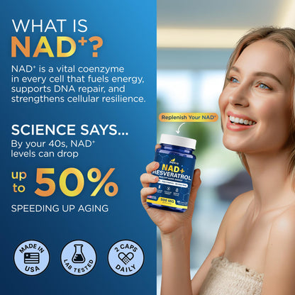Anyglory NAD+ Supplement with 500mg NR, Resveratrol, CoQ10, PQQ- 5-in-1 NAD Formula |NMN Supplement Alternative|NAD Resveratrol Support Cellular Energy & Healthy Aging-Made in USA-60 Capsules AnygloryBuy Supplements Australia