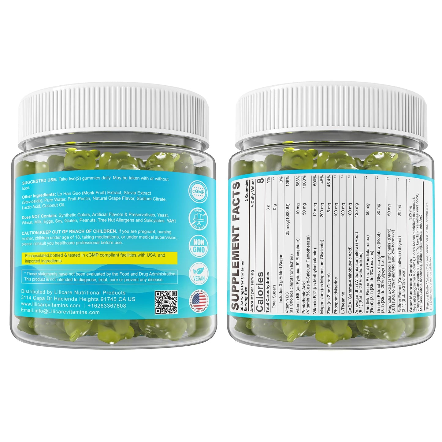 Cortisol Gummies for Women & Men, Sugar Free Cortisol Reducer Supplements w/ Magnesium, Ashwagandha, Mushroom, L-theanine, Rhodiola, Vitamin B6 B12 for Cortisol Detox, Relax, Sleep Support 2 Pack LILICAREBuy Supplements Australia