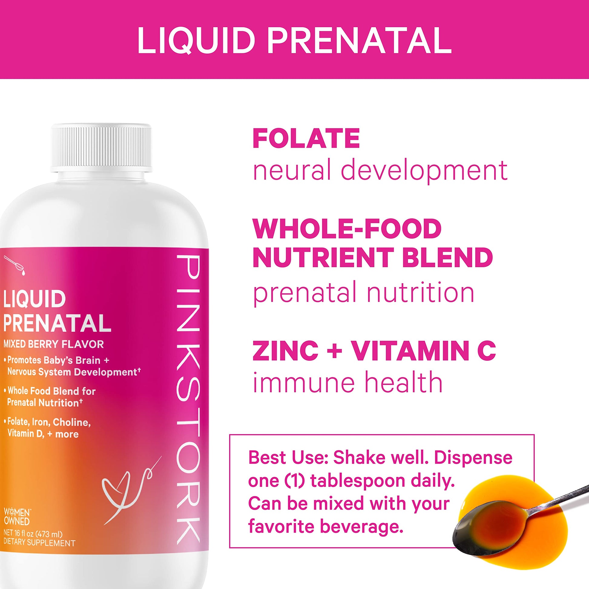 Pink Stork Liquid Prenatal Vitamin Bundle: Liquid Prenatal Vitamin with DHA and Folic Acid + Pro + DHA Pink Stork