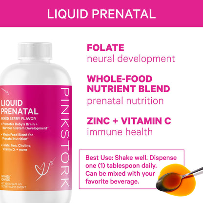 Pink Stork Liquid Prenatal Vitamin Bundle: Liquid Prenatal Vitamin with DHA and Folic Acid + Pro + DHA Pink Stork