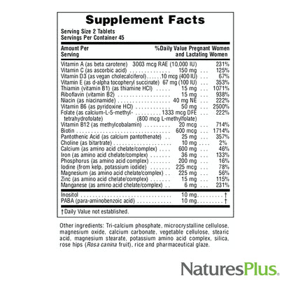 NaturesPlus Ultra Prenatal Multivitamin - 800 mcg Folate, 90 Vegetarian Tablets - Prenatal Supplement Nature's Plus