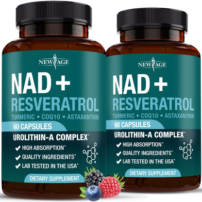 NEW AGE NAD+ Supplement Complex – NAD+ 300 mg with Astaxanthin, Urolithin A, Resveratrol, CoQ10 & Antioxidant Blend – Cellular Energy, Support or Women & Men – Vegan, Non-GMO- 120 Count NEW AGEBuy Supplements Australia