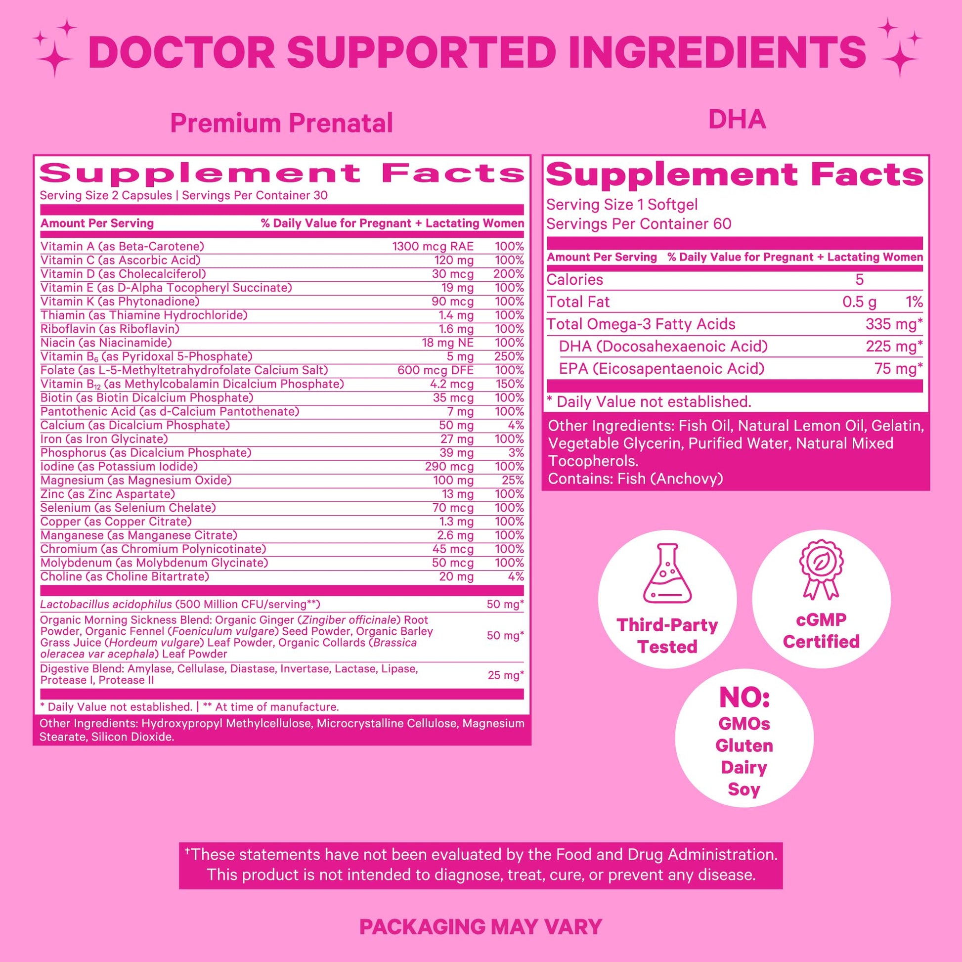 Pink Stork Premium Prenatal Duo: Premium Prenatal Vitamin + DHA, Prenatal Probiotics for Women Pink Stork