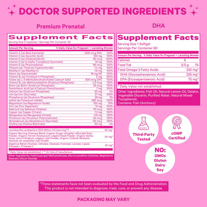 Pink Stork Premium Prenatal Duo: Premium Prenatal Vitamin + DHA, Prenatal Probiotics for Women Pink Stork